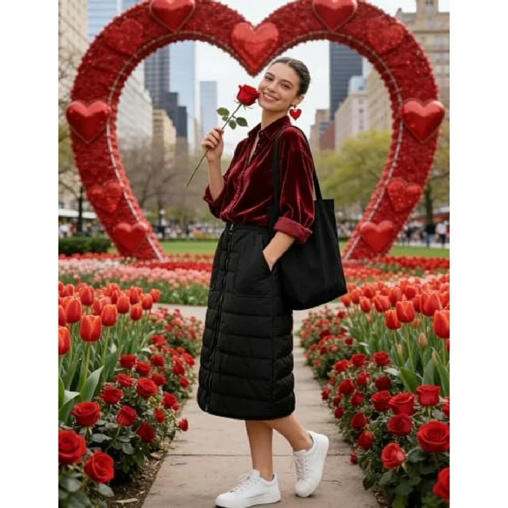 Quilted Puffer Skirt with Pockets, Insulated Winter A-Line